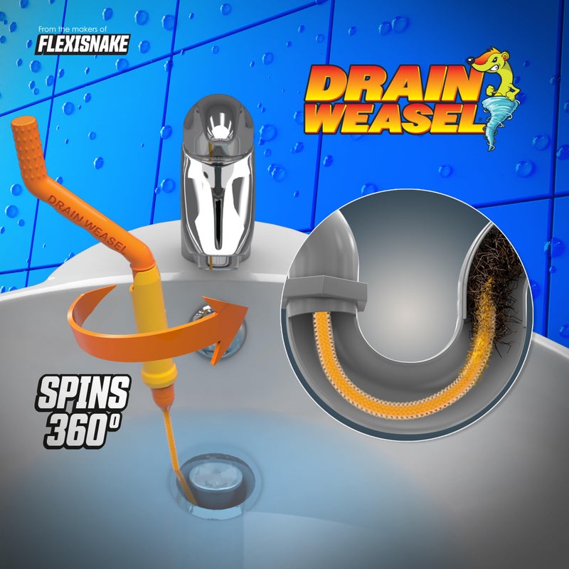 FlexiSnake Drain Weasel MAX Drain Hair Clog Remover Tool with Rotating Handle and 2 Wand Refills, Made in the USA, 20 inch - Image 2